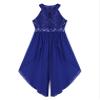 ranrann Kids Girls Sleeveless Floral Lace Shiny Rhinestone Maxi Dress Birthday Party Formal Dance Romper Gown Z Royal Blue 13-14 view 3