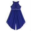 ranrann Kids Girls Sleeveless Floral Lace Shiny Rhinestone Maxi Dress Birthday Party Formal Dance Romper Gown Z Royal Blue 13-14 view 4