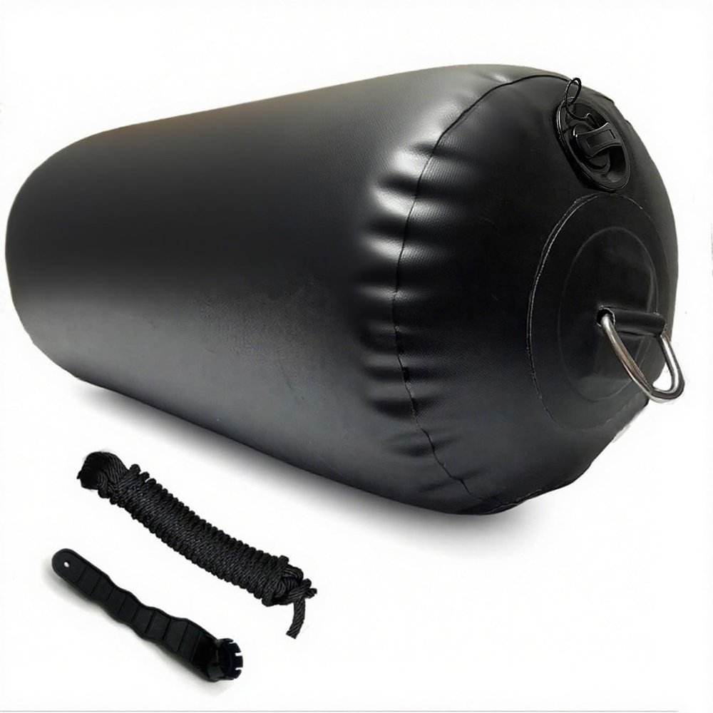 DSCRAFT Heavy-Duty Inflatable PVC Boat Fenders Stationary Dock Boats Yacht Sailboats Black (12"x44")