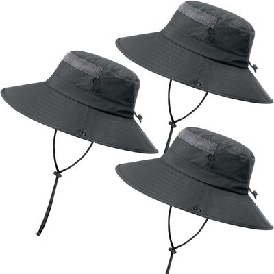 3 Pack Mens Boonie Sun Hat Women UV Protection Outdoor Bucket Hat with Wide Brim for Fishing,Hiking,Safari & Gardening (3 Pack-Dark Grey)