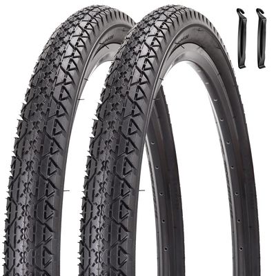 Bike Tire, 26"x 2.125" Folding Beach Cruiser Replacement Bicycle Tire (Pair Black with tire Lever)