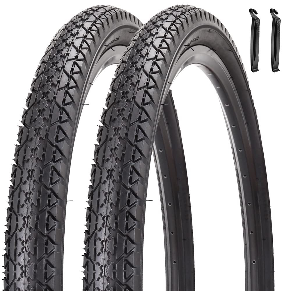 Bike Tire, 26"x 2.125" Folding Beach Cruiser Replacement Bicycle Tire (Pair Black with tire Lever)