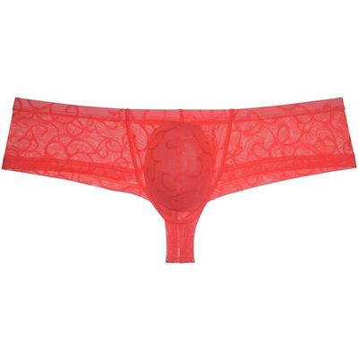 Sexy Men's See-through Cheeky Boxer Briefs Sheer Brazilian Back Bikini Thong Underwear Mens Pouch Panties Orange Red XL