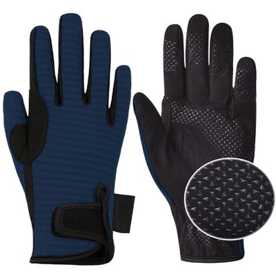 ChinFun Women's Horse Riding Gloves Stretchable Equestrian Gloves Breathable Horseback Lady Youth Girls Outdoor Cycling Deep Blue S