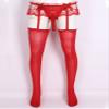 YONGHS Men's Sexy Lace Garter Belt Stockings Pantyhose Sissy Lingerie Thong for Thigh High Stocking Red A One Size view 3