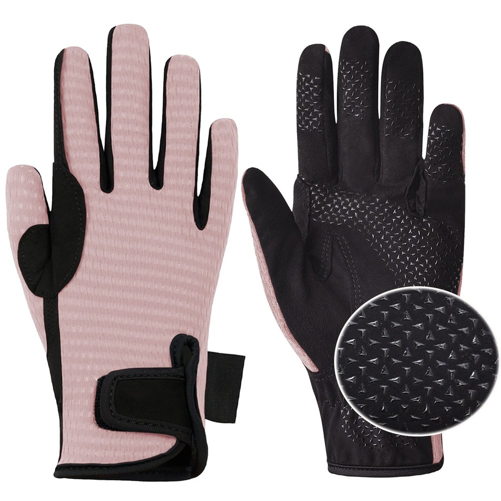 ChinFun Women's Horse Riding Gloves Stretchable Equestrian Gloves Breathable Horseback Lady Youth Girls Outdoor Cycling Light Pink S