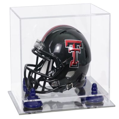 Better Display Cases Acrylic Mini - Miniature Football Helmet (not Full Size) Display Case with Clear Case, Navy Blue Risers and Mirror Base (V45/A003)