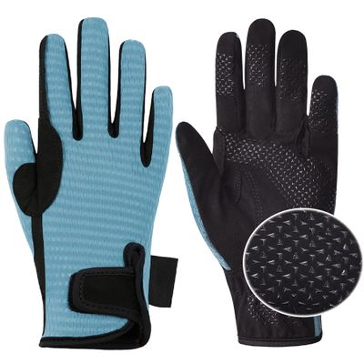 ChinFun Women's Horse Riding Gloves Stretchable Equestrian Gloves Breathable Horseback Lady Youth Girls Outdoor Cycling Light Blue S