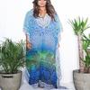Blue Chiffon Swimsuit Cover up Kaftan Leopard Caftan Caftans Women's Vneck Draw String Batwing Sleeve Animal Flower Print Kaftan Dresses Caftans Lounge wear 21083-10 (Z Print10) view 4