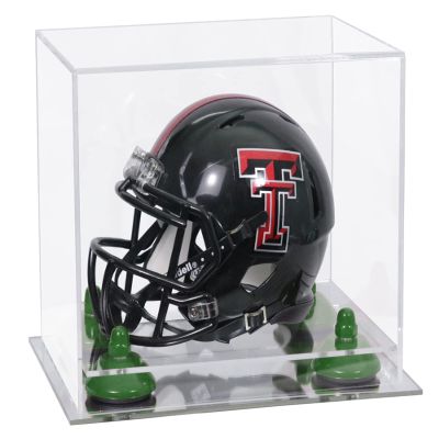 Better Display Cases Acrylic Mini - Miniature Football Helmet (not Full Size) Display Case with Clear Case, Green Risers and Mirror Base (V45/A003)