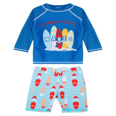 Yartina Kids Boys Two Piece Swimsuits Rash Guard Long Sleeve Shark Bathing Suit Swimwear Sets Sunsuit A#Blue 5-6 Years