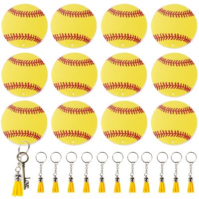 Ldntly 48PCS Softball Acrylic Keychain Blanks Kit, Softball Key Chains,Keychain Tassels,Key Chain Rings,Jump Rings,Sports Bag Charm Tag Softballs Team Athlete Coach Mom Gifts