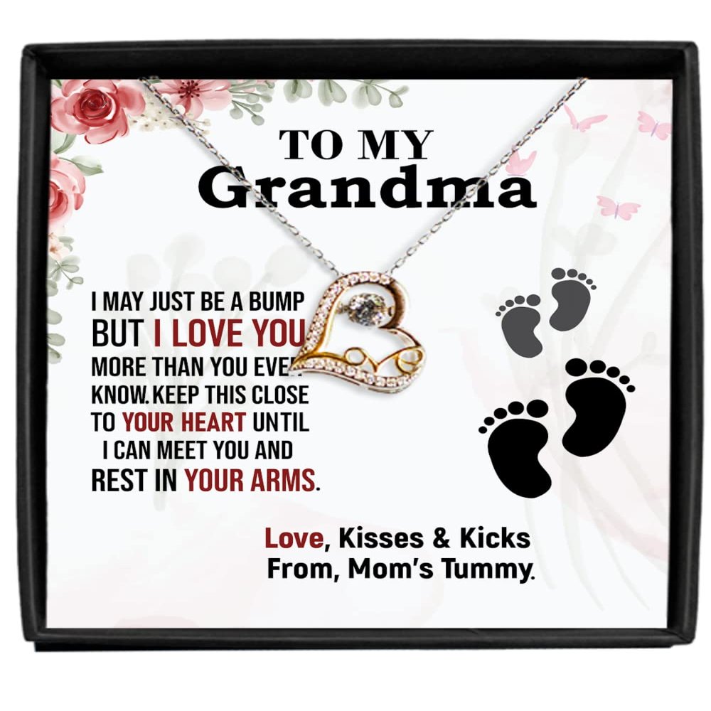 Love Dancing Necklace for Grandma To Be, Message Card Jewelry For Grandmother New Grandchild Announcement From Baby Bump, Mom's Tummy Gift