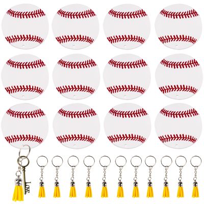 Ldntly 48PCS Baseball Acrylic Keychain Blanks Kit,Baseball Key Chains,Keychain Tassels,Key Chain Rings,Jump Rings,Baseballs Sports Bag Charm Tag Baseballs Team Athlete Coach Mom Gifts