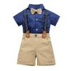 HeMarIsle Baby Toddler Boy Formal Gentleman Suits,Dress Short Blue Shirt With Bowtie+Suspender Pants Dressy Outfit (3163, 3-6 Months) view 1
