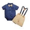HeMarIsle Baby Toddler Boy Formal Gentleman Suits,Dress Short Blue Shirt With Bowtie+Suspender Pants Dressy Outfit (3163, 3-6 Months) view 2