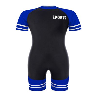 Hansber Kids Girls Boys One Piece Zipper Swimsuit Short Sleeve Rash Guard Swimwear Shorty Wetsuit Bathing Suit Blue(Short Sleeve) 6