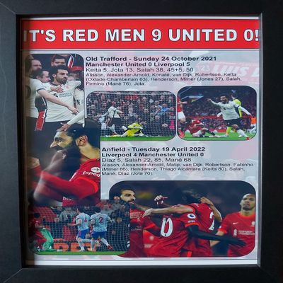 Liverpool 9-0 Premier League double over Manchester United 2021-22 - Liverpool 9 Man Utd 0 - framed print