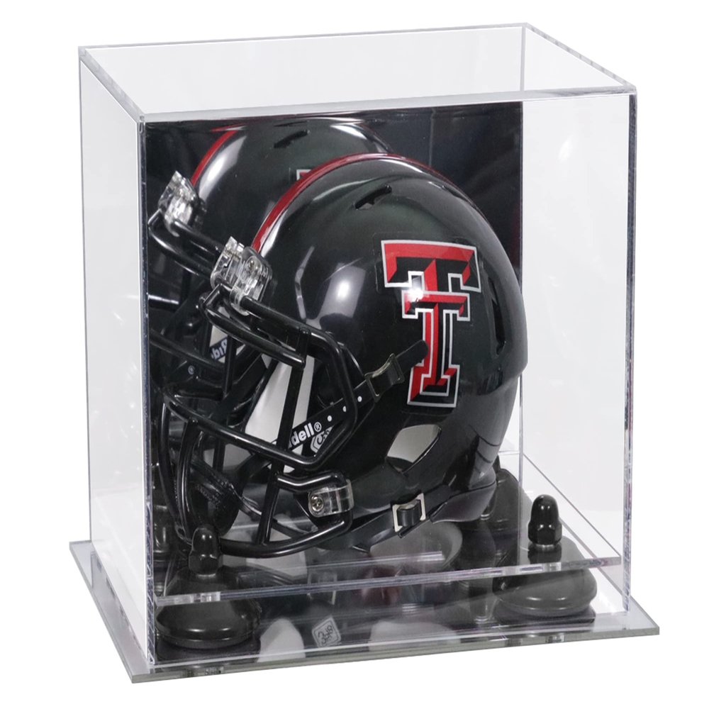 Better Display Cases Acrylic Mini - Miniature Football Helmet (not Full Size) Display Case with Mirror Case, Black Risers and Mirror Base (V45/A003)