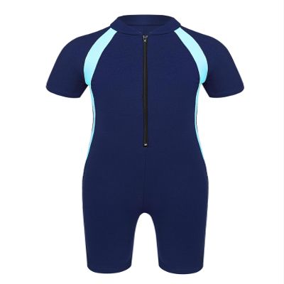 Venjoe Kids Boys Girls One-Piece Thermal Swimsuit Shorty Wetsuit Short Sleeves Zipper Rashguard Bathing Suit Navy Blue 10-12 Years