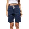 JXGSGOGO Womens Bermuda Shorts 10" Long Jersey Shorts Athletic Workout Lounge Shorts Navy Blue L view 1