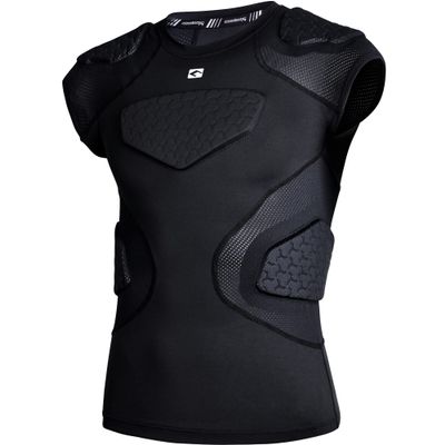 COOLOMG Youth Football Chest Rib Protector Kids Padded Compression Shirt for Rugby Lacrosse Black M