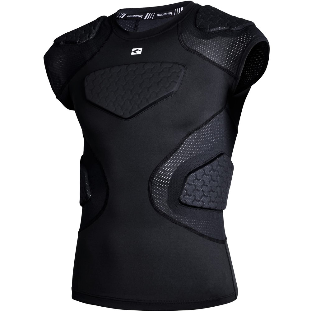 COOLOMG Youth Football Chest Rib Protector Kids Padded Compression Shirt for Rugby Lacrosse Black M