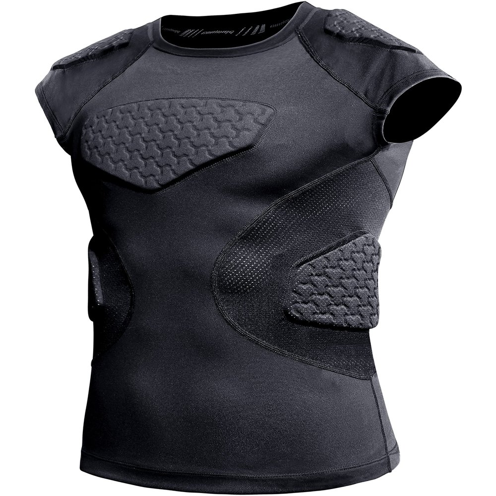 COOLOMG Youth Football Chest Rib Protector Kids Padded Compression Shirt for Rugby Lacrosse Black S