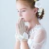 Papoopy Girls White Lace and Satin Gloves for First Communion, Princess Dress Up Costume, Tea Party, Wedding view 2