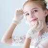 Papoopy Girls White Lace and Satin Gloves for First Communion, Princess Dress Up Costume, Tea Party, Wedding view 3
