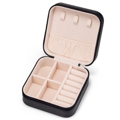 VOMNA Mini Jewelry Travel Case,Small Jewelry Box,Traveling Jewelry Organizer,Portable Jewellery Storage Holder for Rings Earrings Necklace Bracelet Bangle Organizer,Boxes for Girls Women(PU-Black)
