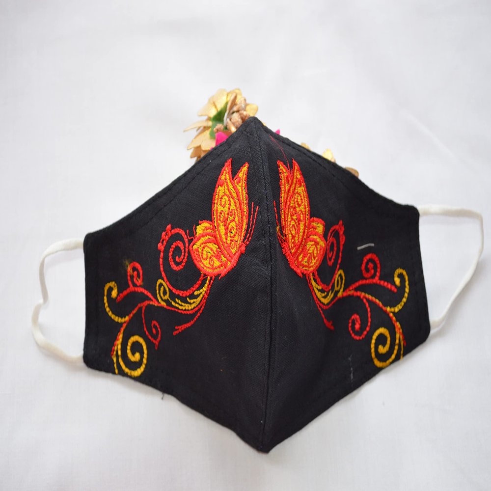 Butterfly Embroidered Cotton Face masks, Partywear /Formal Mask/Embroidered Mask