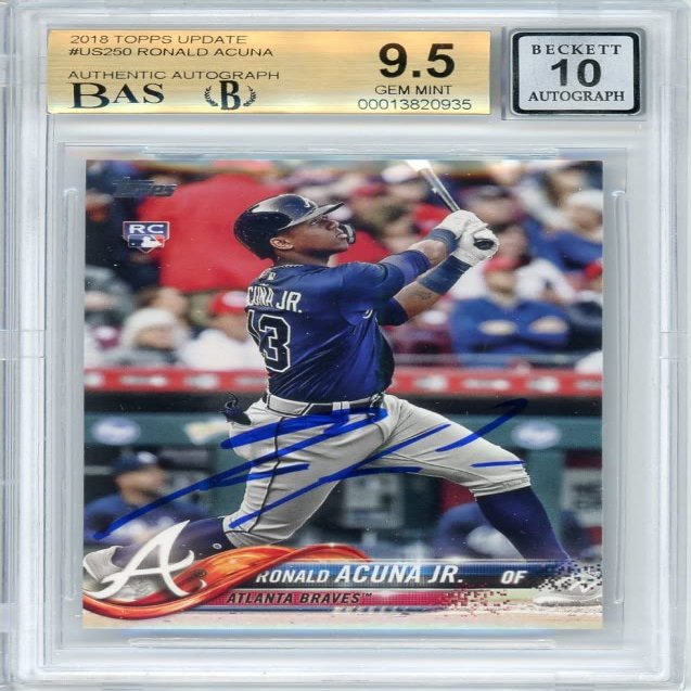 Ronald Acuna Jr 2018 Topps Update Autograph Rookie Card #US250 BGS 9.5 BAS 10