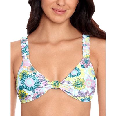 Salt + Cove Women's Swimwear Large Scrunchie Strap Floral Top Yellow L