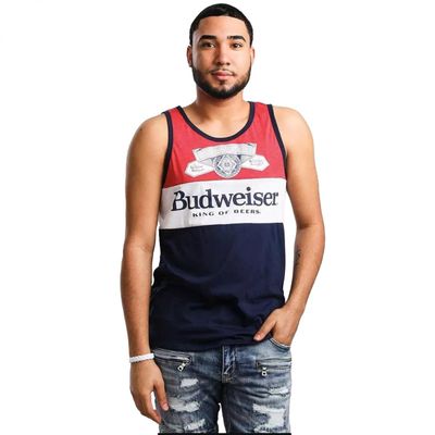 Budweiser Three Color Block Tank Top (as1, Alpha, l, Regular, Regular, Large) Red