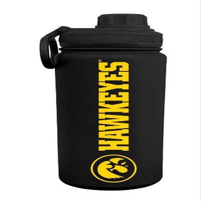 Campus Colors NCAA Stainless Steel Water Bottle - Twist on cap - 24 oz - Carry Clip - Keeps Your Drinks Hot or Cold for Hours (Iowa Hawkeyes - Black)