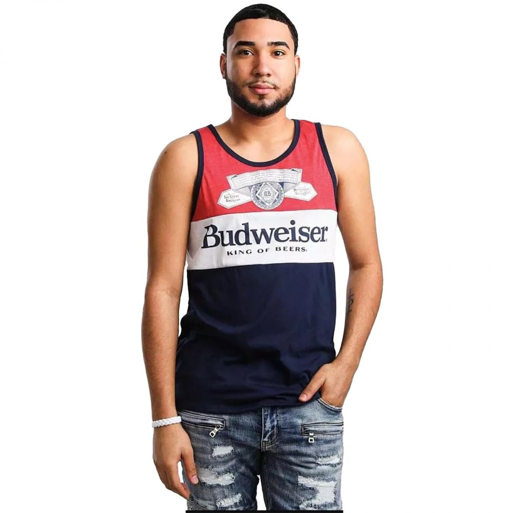 Budweiser Three Color Block Tank Top (as1, Alpha, m, Regular, Regular, Medium) Red