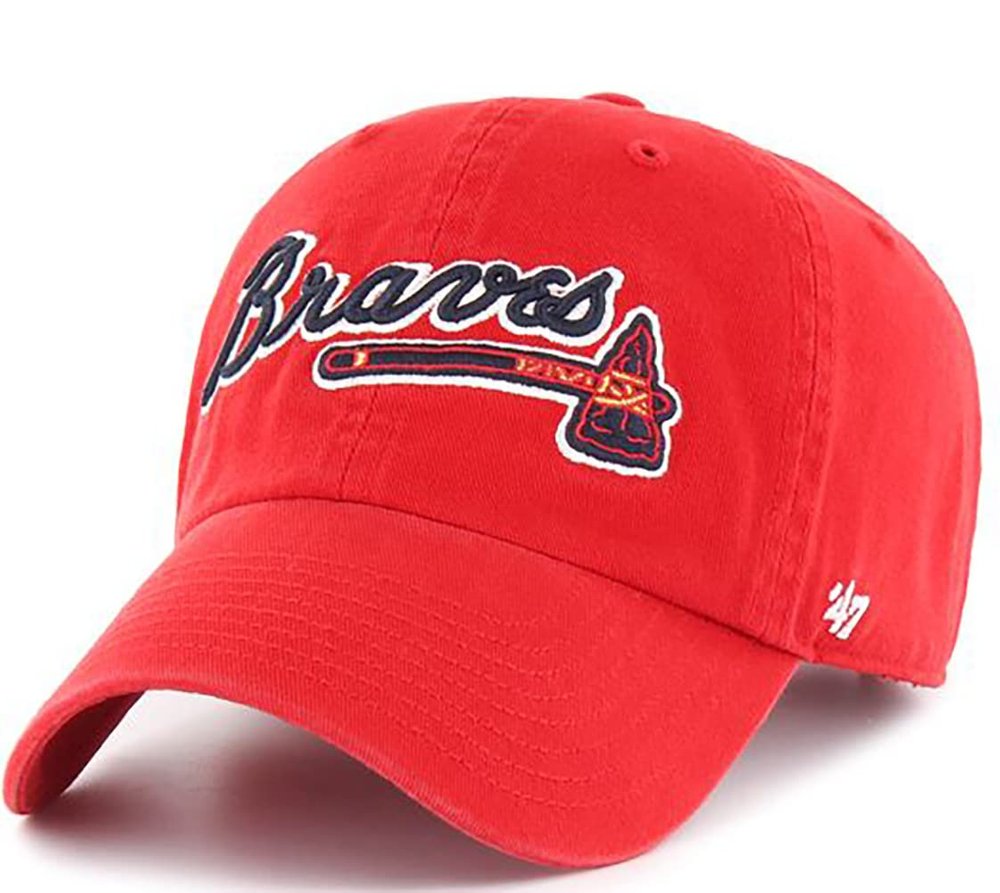 Atlanta Braves Script Logo Clean Up Adjustable Hat, Adult One Size Fits All (Atlanta Braves Red Script Logo)