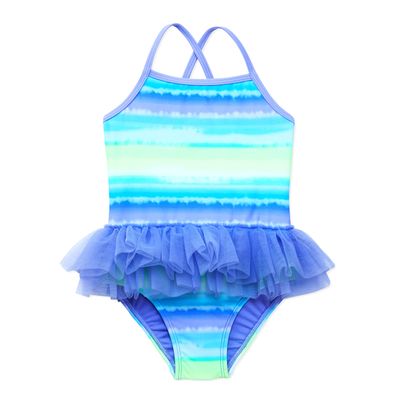 Catalina Girls with Tutu Skirt One Piece Swimsuit, Tye Dye Print, 12 Months US