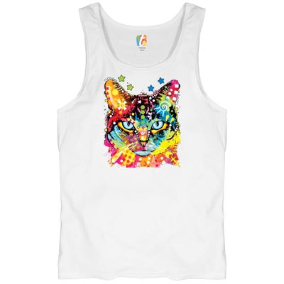 Dean Russo Blue Eyes Cat Tank Top Neon Colorful Cute Kitten Men's Top White Small