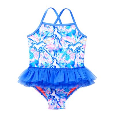 Catalina Girls with Tutu Skirt One Piece Swimsuit, Unicorn Tye Dye Print, 12 Months US