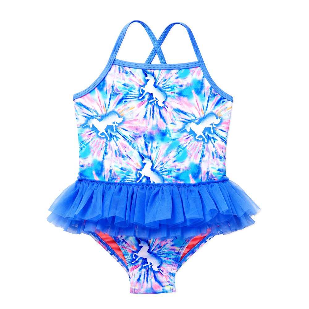 Catalina Girls with Tutu Skirt One Piece Swimsuit, Unicorn Tye Dye Print, 12 Months US