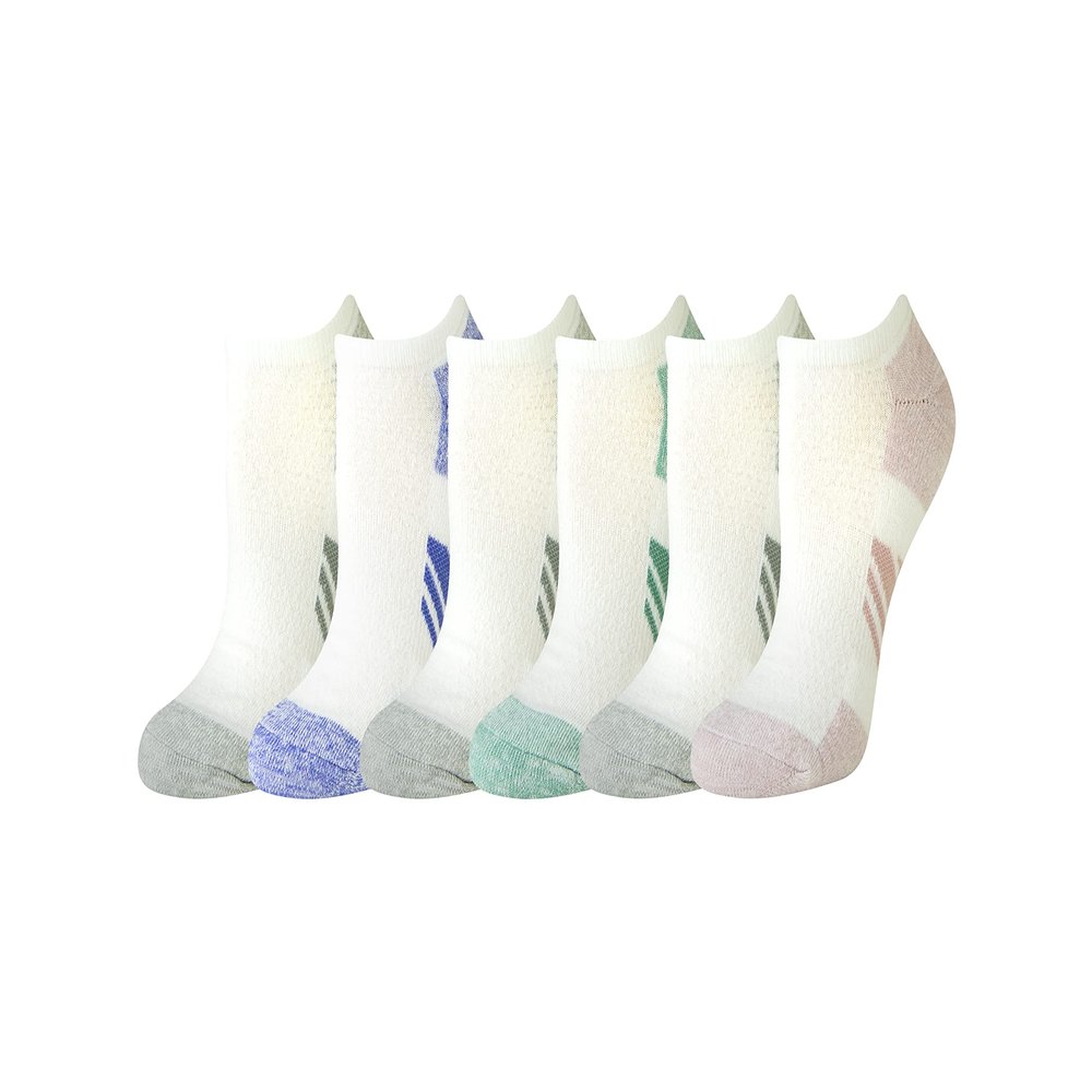 Amazon Essentials Women's 6-Pack Performance Cotton Cushion Athletic No-Show Socks Sockshosiery, -Teal/Purple/Ochre, 6-9