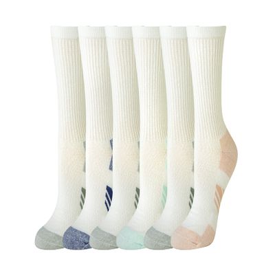 Amazon Essentials Women's Performance Cushioned Breathable Cotton Athletic Crew Sports Socks, 6 Pairs, White, 8-12