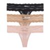 b.tempt'd by Wacoal Women's Lace Kiss Thong Panty 3 pack, Rose Smoke, Au Natural, Night, Small view 1
