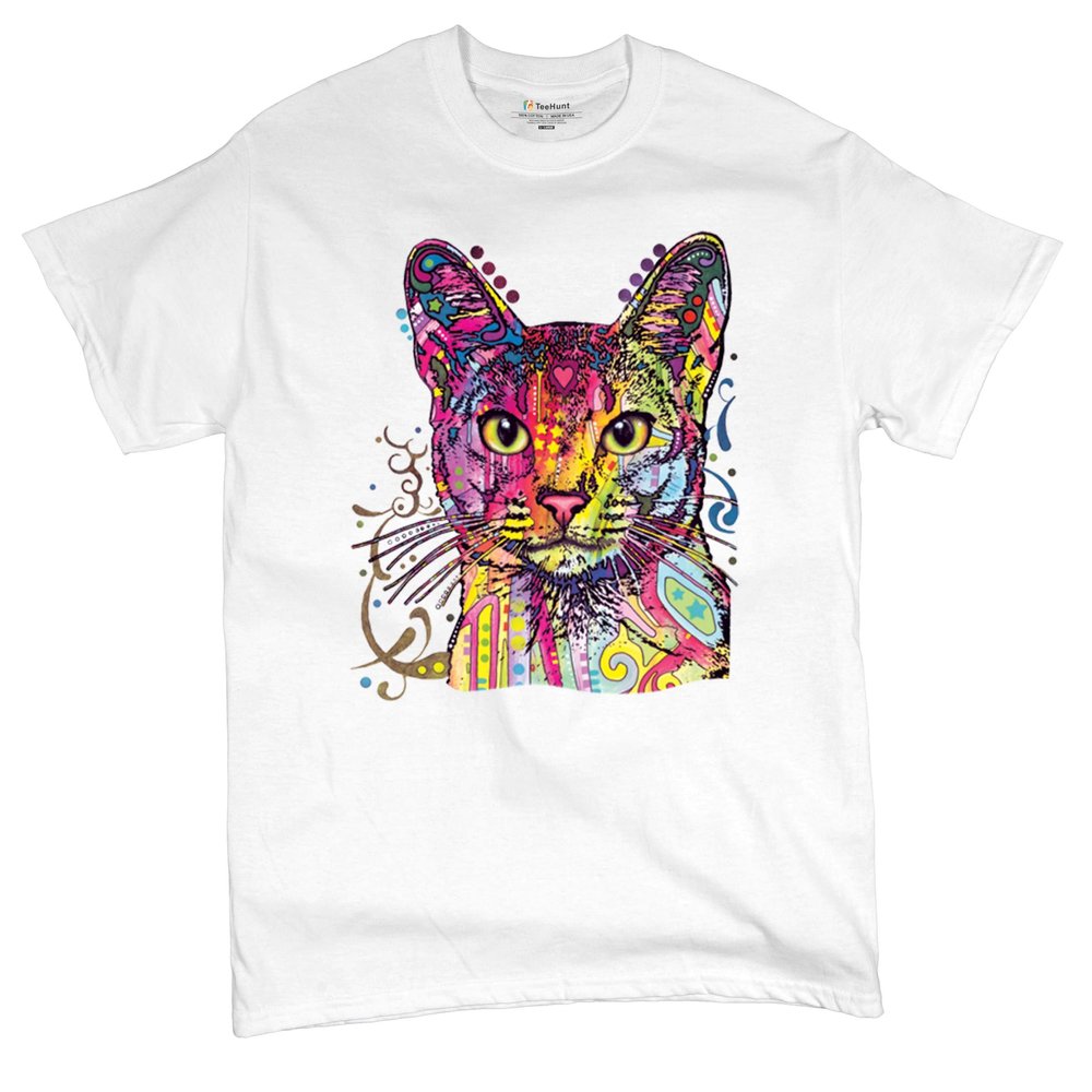 Dean Russo Abyssinian Cat T-Shirt Neon Colorful Cute Kitten Men's Tee White Small