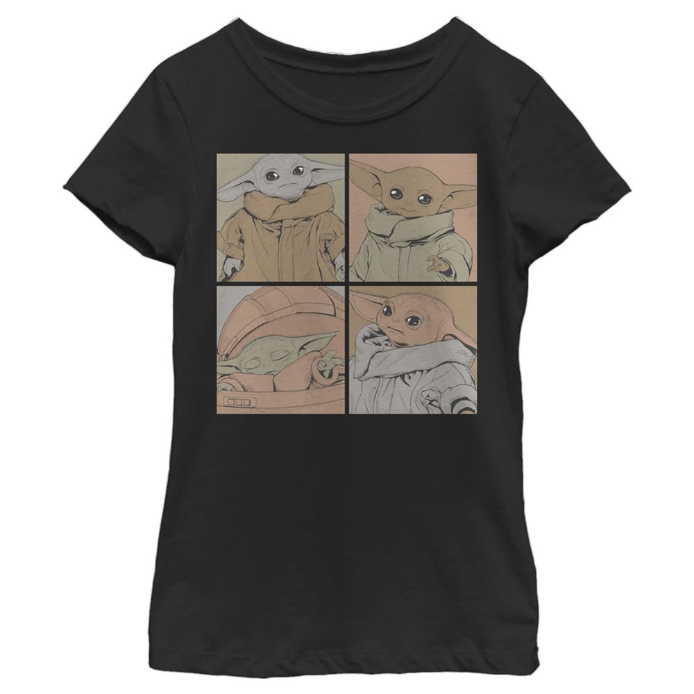 The Mandalorian Girl's Star Wars Grogu Tonal Squares T-Shirt - Black - Small