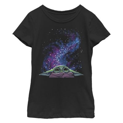 STAR WARS Girl's The Mandalorian Galaxy Grogu T-Shirt - Black - Large