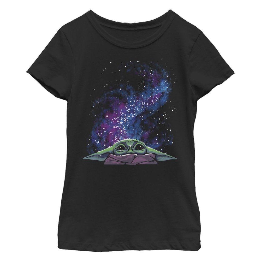 STAR WARS Girl's The Mandalorian Galaxy Grogu T-Shirt - Black - Large