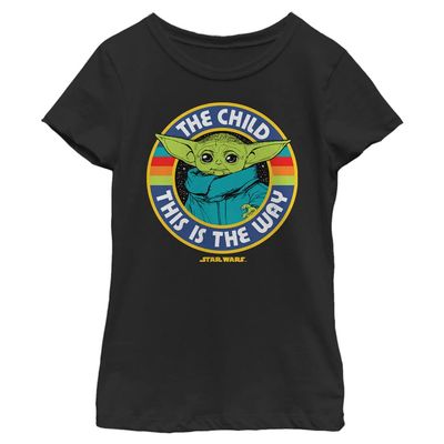 Star Wars Mandalorian Star Child Girls Short Sleeve Tee Shirt, Black, Medium